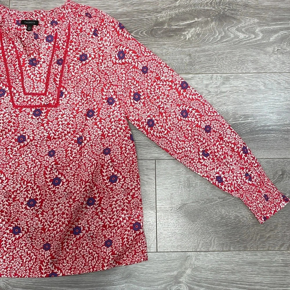 NWOT Talbots Smocked Shoulder Top Red Flowing Branches Long Sleeve XS - Picture 6 of 16